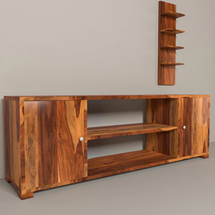 Premium Large Double Storage Handmade Wooden TV Unit for Home