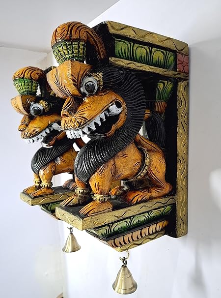 Wooden Yali Wall Bracket Pair 12 Inches, Multicolor Finish