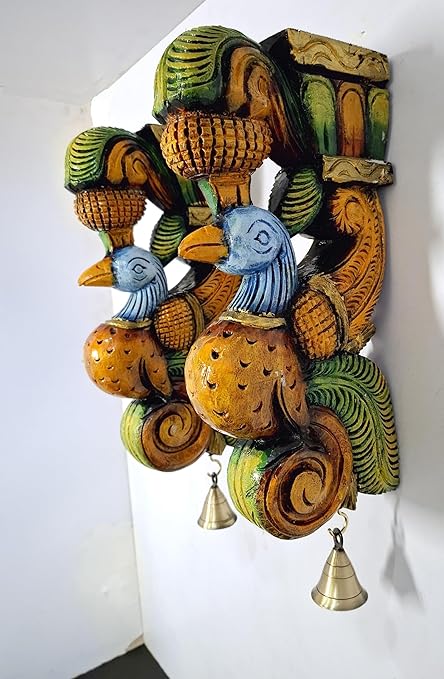 Wooden Peacock Wall Bracket Pair 12 inches, Multi-Color