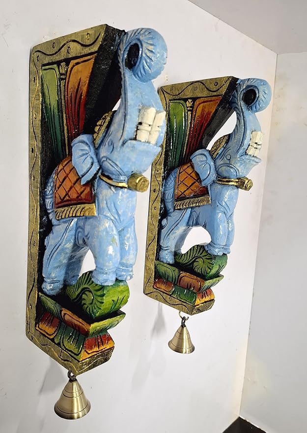 Wooden Elephant Wall Bracket Pair, Multi-Color, South Indian