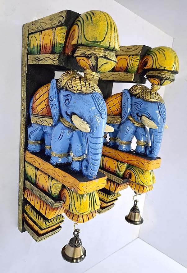 Wooden Elephant Corbel Wall Bracket Pair, Multi-Color