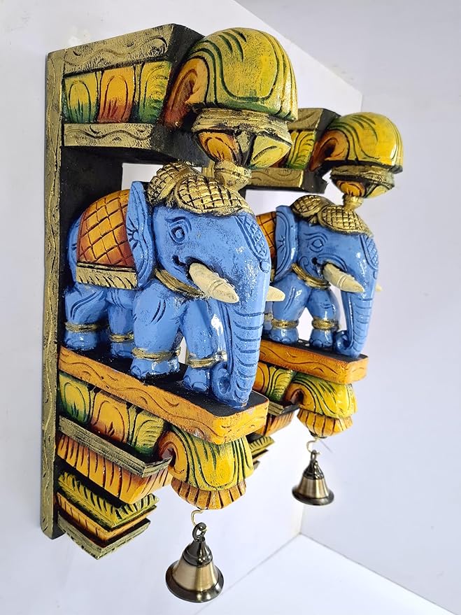 Wooden Elephant Corbel Wall Bracket Pair, Multi-Color