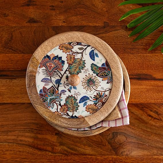 Wooden Chapati Box for Kitchen with Lid