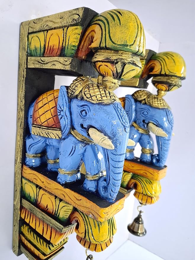 Wooden Elephant Corbel Wall Bracket Pair, Multi-Color