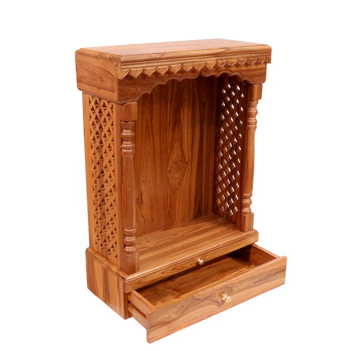 Heritage Style Handmade Foldable Jali Finish Wooden Temple for Home