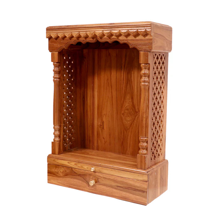 Heritage Style Handmade Foldable Jali Finish Wooden Temple for Home