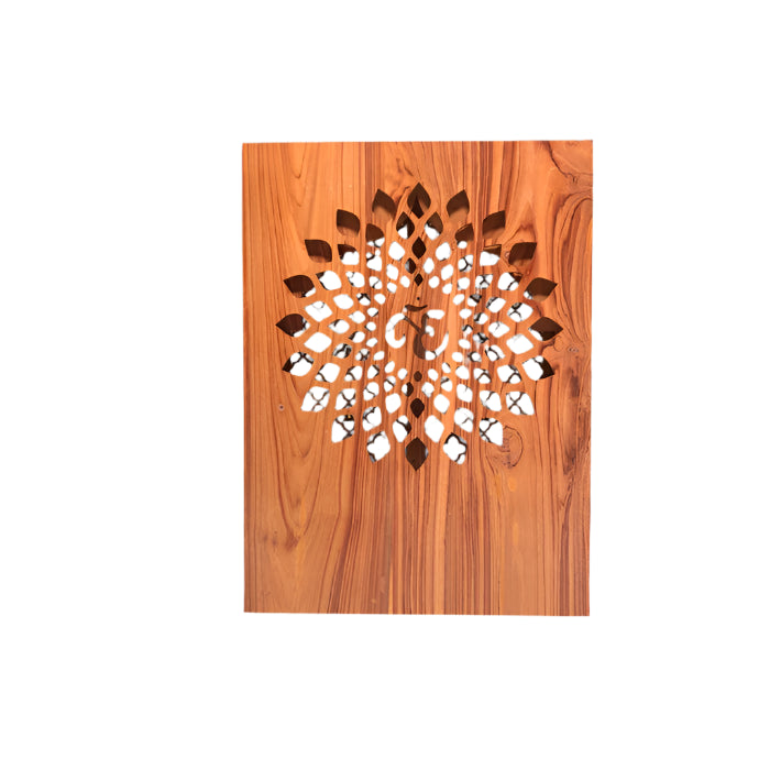 Jali 2 Door Floral Design Teak Wood Natural finish with backside om sign