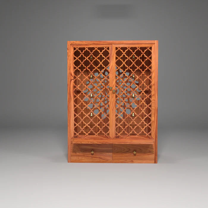 Jali 2 Door Floral Design Teak Wood Natural finish with backside om sign