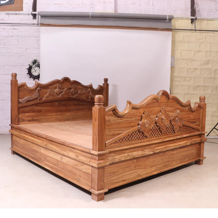 Storage bed Teak Wood Light Brown-Finish Bed