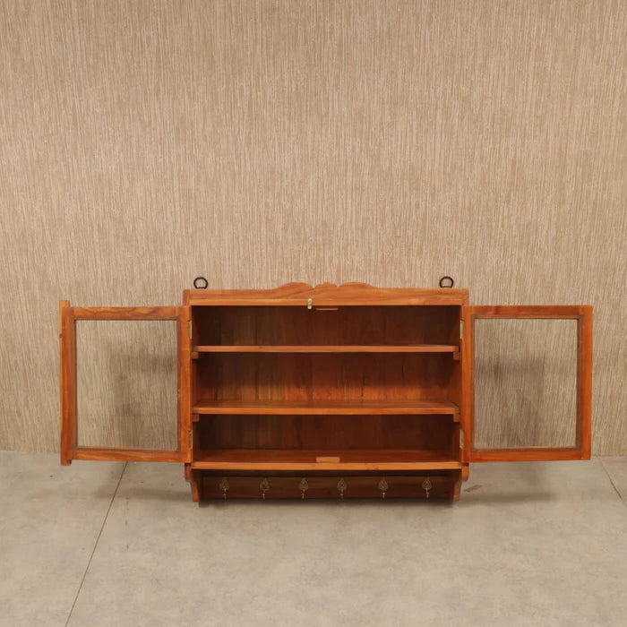 Wide Wooden Hanging Cabinet - Natural Solid Wood