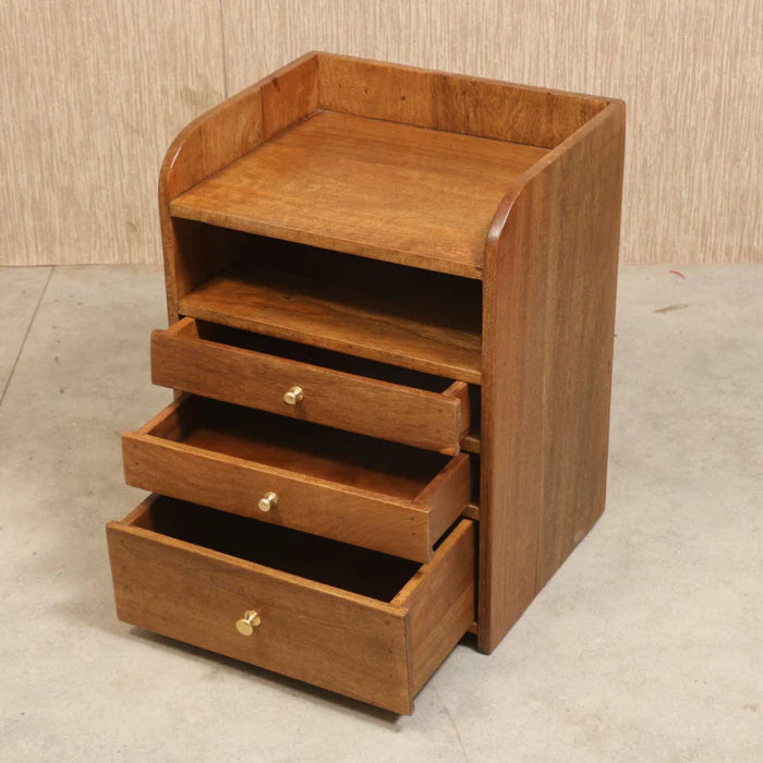 Classic Curved Multistorage Handmade Wooden Bedside