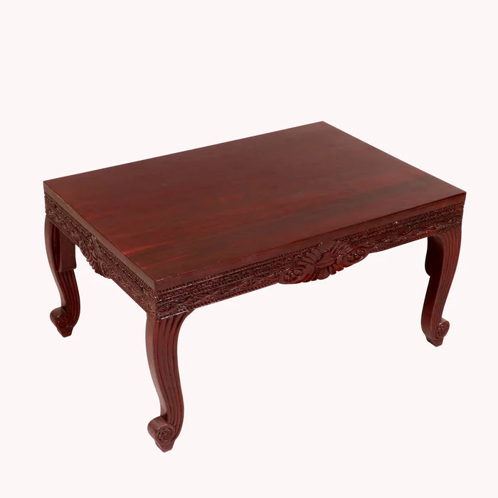 Wide Teak folk carved coffee Table