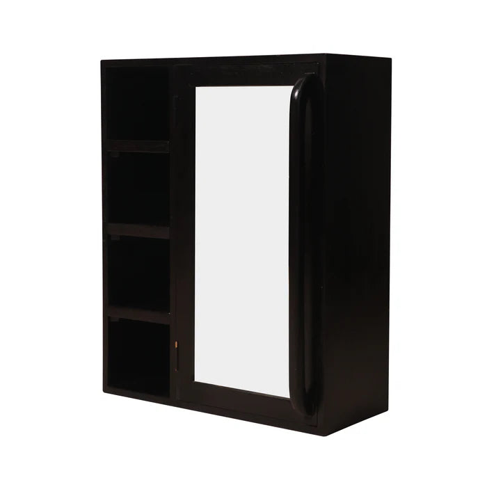 Denver Dark Polished Handmade Mirror & Wooden Wall Cabinet for Home - Teak wood