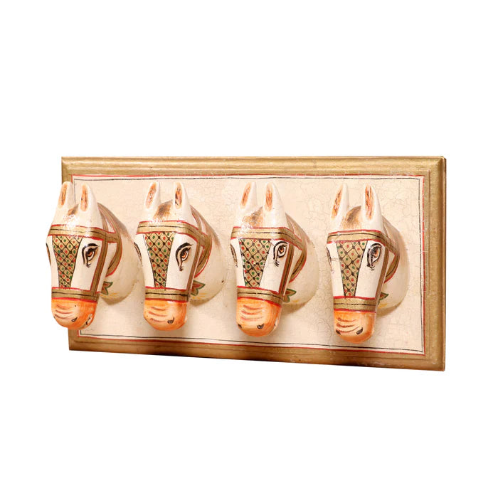 Vintage Four Face Horse Handmade Wooden Wall Panel for Home