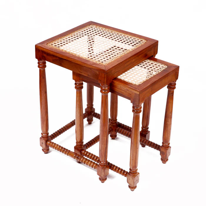 Classic Wooden Cane Nest Tables (Stool)