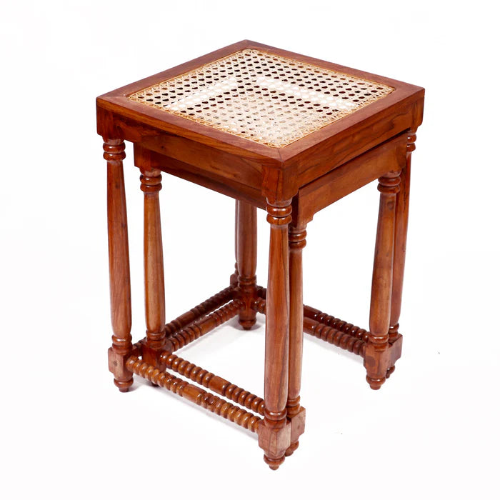 Classic Wooden Cane Nest Tables (Stool)