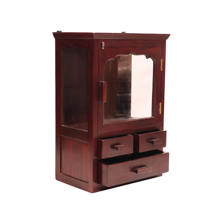 Wooden 3 Drawer 1 Glass Door Wall Cabinet - Natural Touch - Teak wood