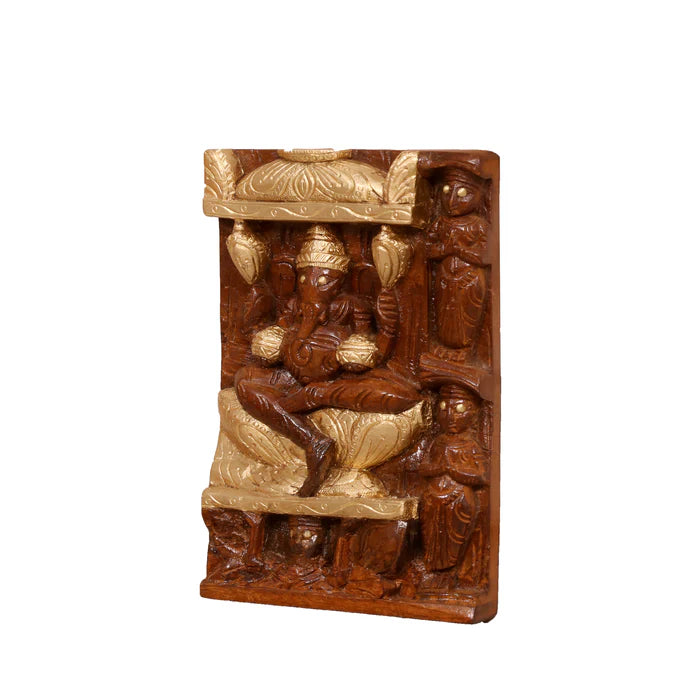 Brass fitted Carved Temple Wall Panel