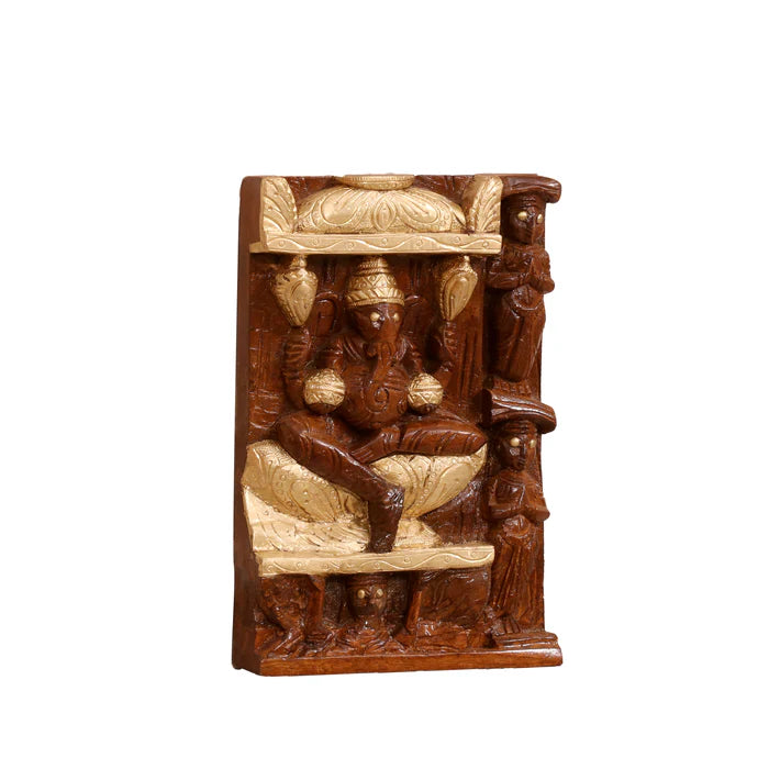 Brass fitted Carved Temple Wall Panel