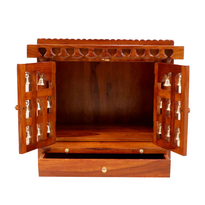 Traditional Golden Brass Bells Handmade Wooden Temple for Home