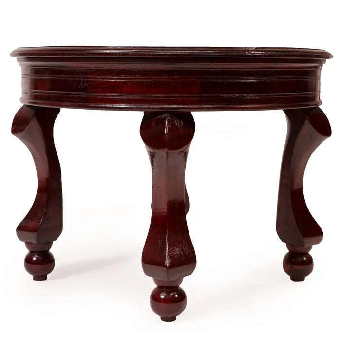Vintage Round Top Carved Leg Teak Wooden Coffee Table