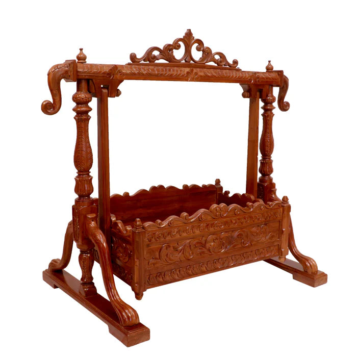 Royal Clove Teak Wooden Natural Brown Handmade Cradle