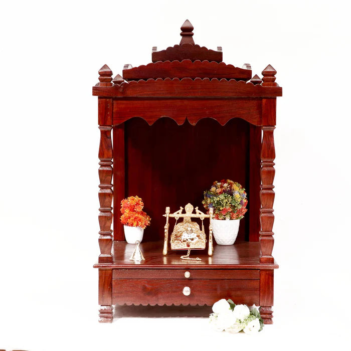 Tiered Wooden Mandir with Tray & Drawer
