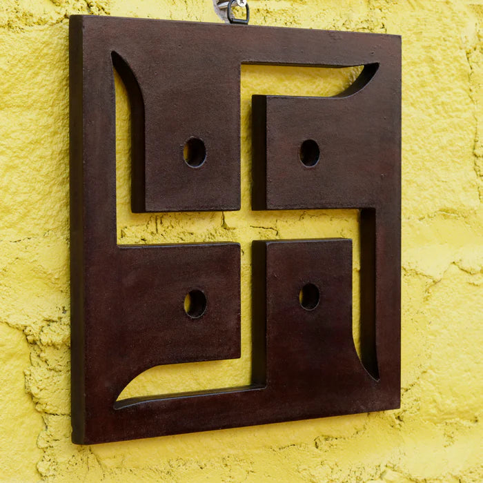 Mehroon Solid Wood Swastika Wall Decor Art for Spiritual and Aesthetic Harmony