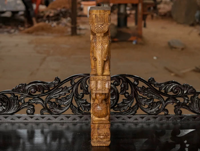 Elephant peacock figurine teak wood corbel door bracket - Teak wood