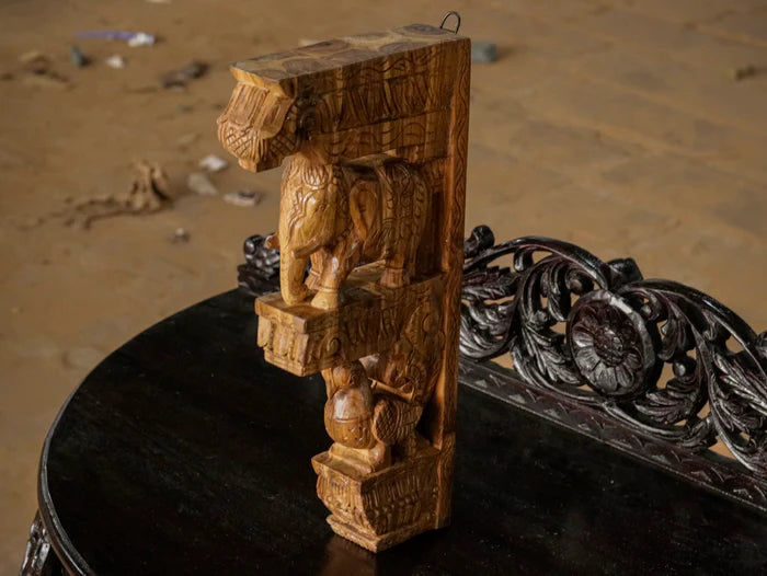 Elephant peacock figurine teak wood corbel door bracket - Teak wood