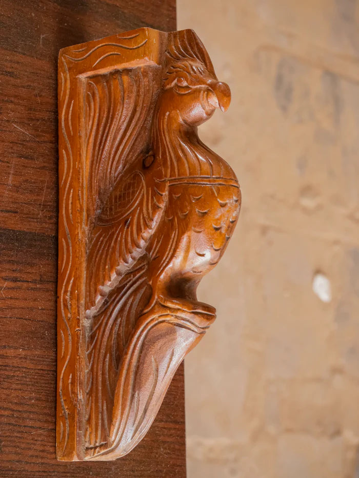 Compact intricate carved Bird Door Bracket - Teak wood