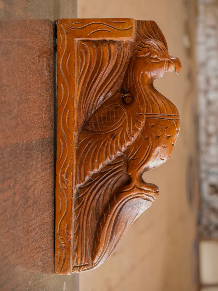 Compact intricate carved Bird Door Bracket - Teak wood
