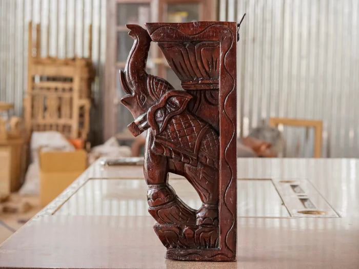 Solid teak elephant dance 1ft height Door bracket