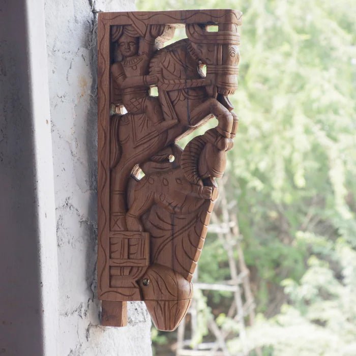 Wooden Horse and Yali 1 feet Depiction Door Bracket