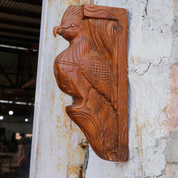 Compact intricate carved Bird Door Bracket - Teak wood