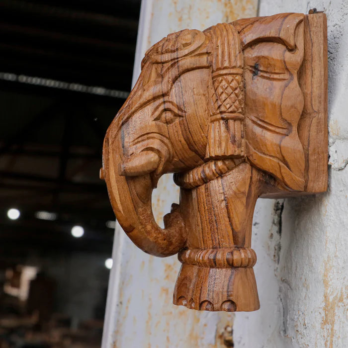 Beautiful Elephant Head Handmade Wooden Door Bracket