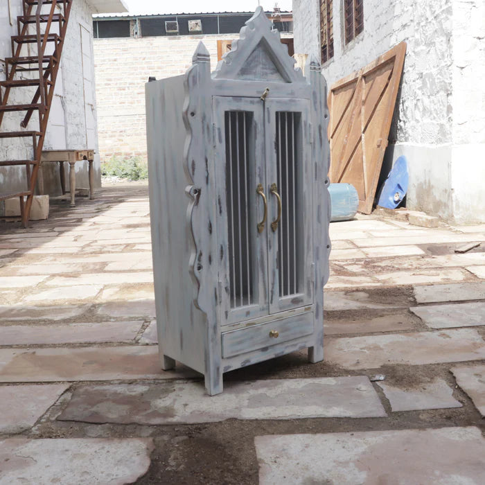 Traditional Old Vintage Blue Distressed Wooden Handmade Temple