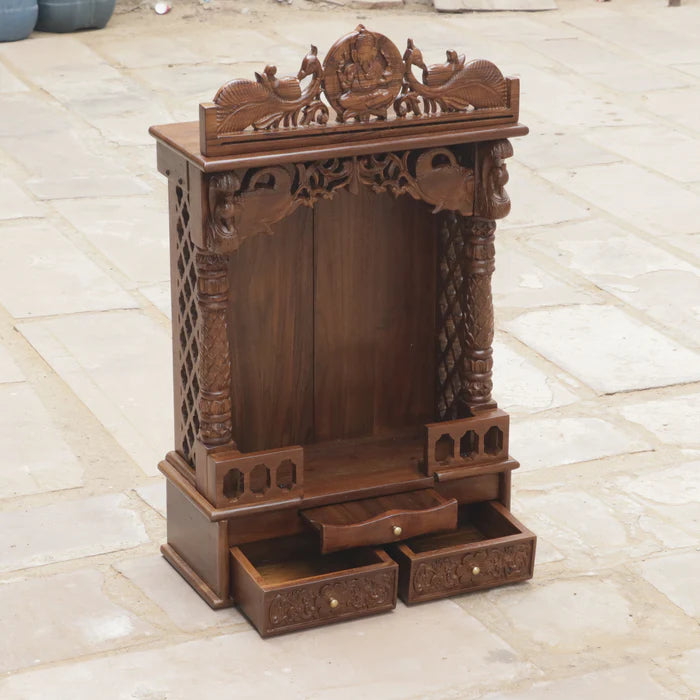 Wooden Hand Carved Designer Puja Temple