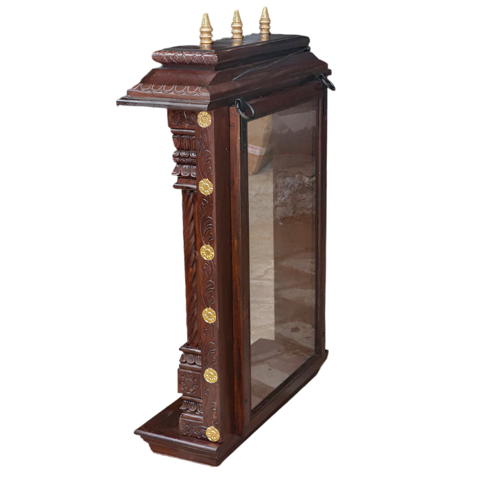 Elegant Dark Brown Finished Wooden Handmade Back Mirror Temple