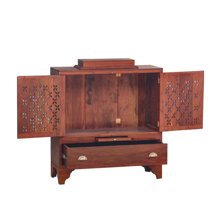 Unique Natural Brown Finished Wooden Handmade Temple