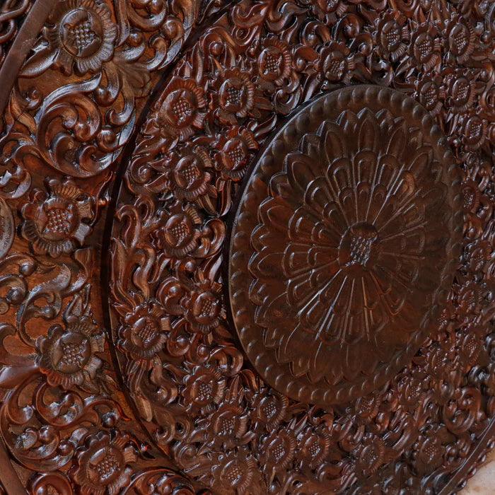 Beautiful Flower Round Carved Wooden Wall Decor