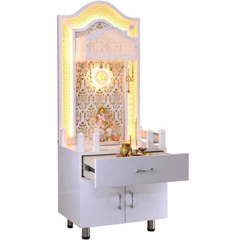 5' x 2' White Gloss Mandir with traditional dome