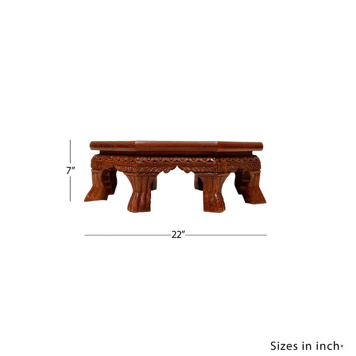 Asth Traditional Teak Wood Octagonal Bajot /Choki Sitting Dinning