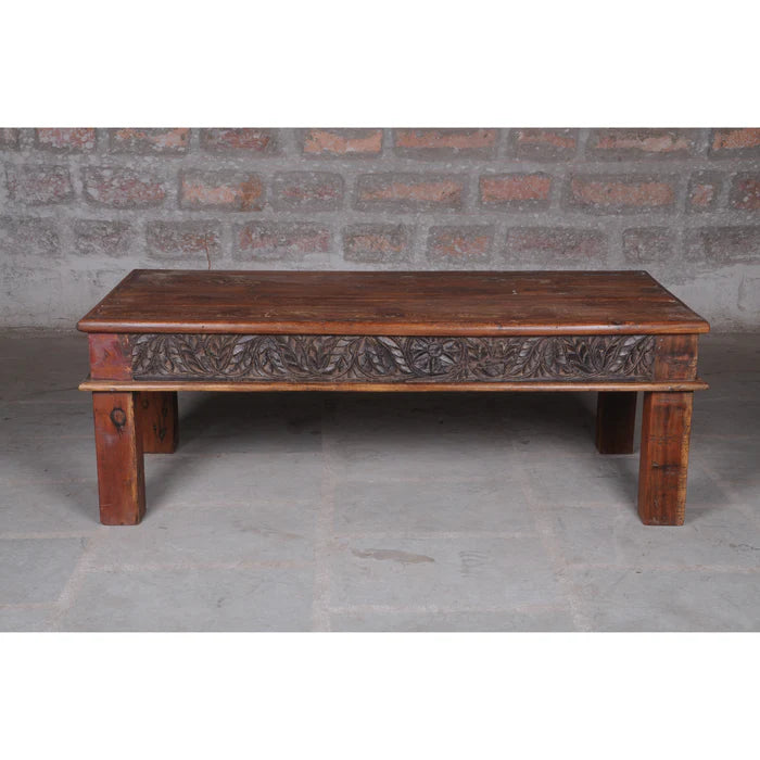 Belgium Themed Dark Polished Handmade Short Legs Wooden Coffee Table