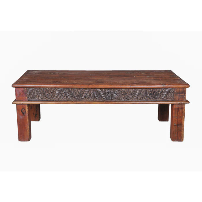 Belgium Themed Dark Polished Handmade Short Legs Wooden Coffee Table