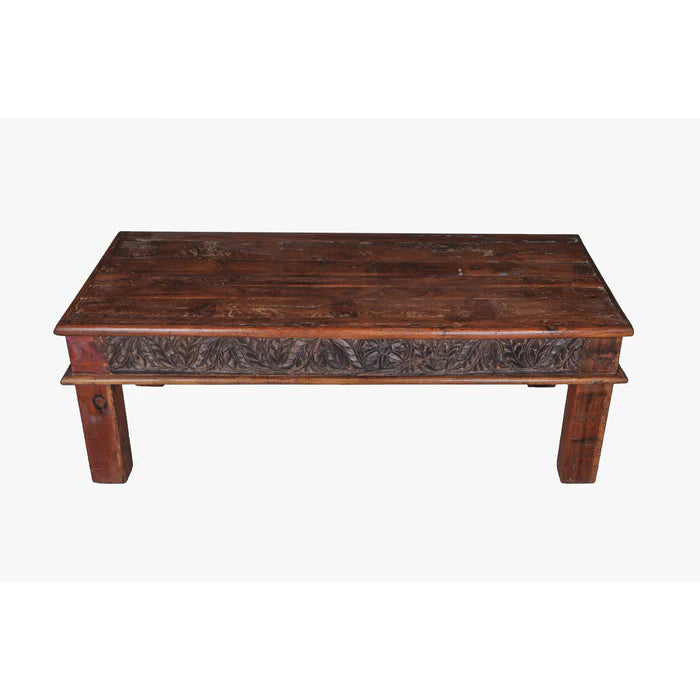 Belgium Themed Dark Polished Handmade Short Legs Wooden Coffee Table