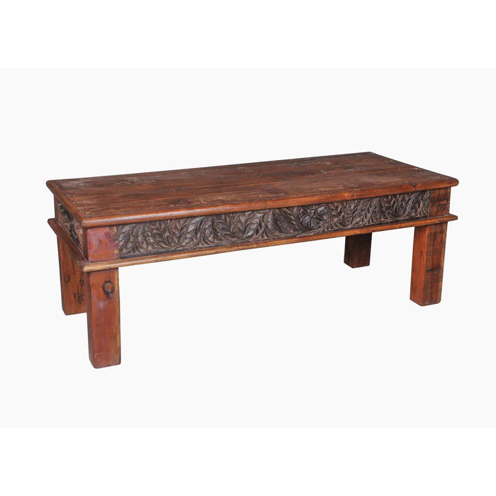 Belgium Themed Dark Polished Handmade Short Legs Wooden Coffee Table