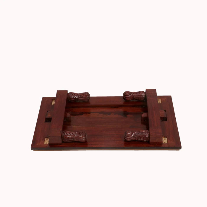 Dark Golden Carved Legs Wooden Folding Table