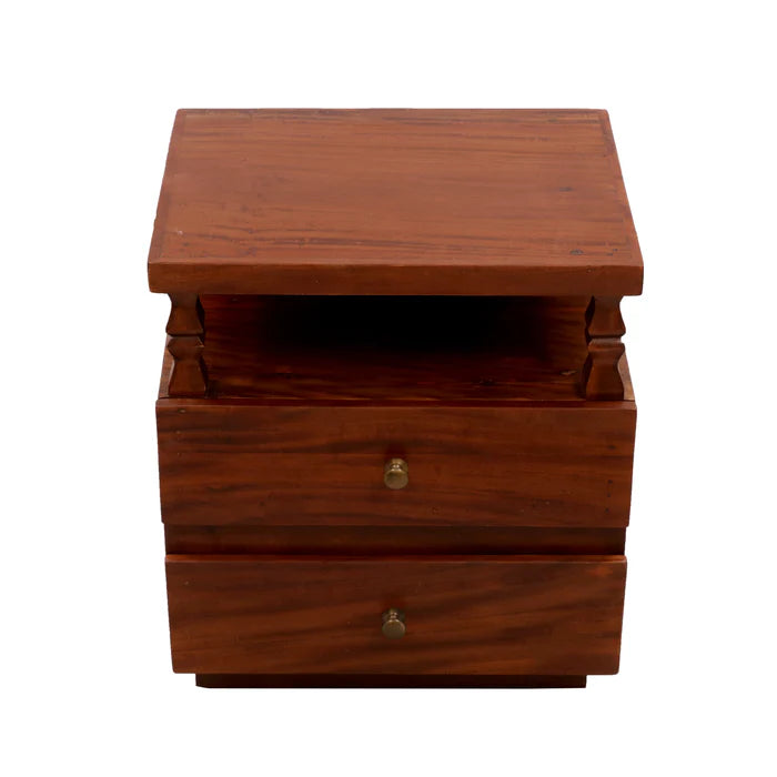 Pillared Dual Drawer Bedside Table