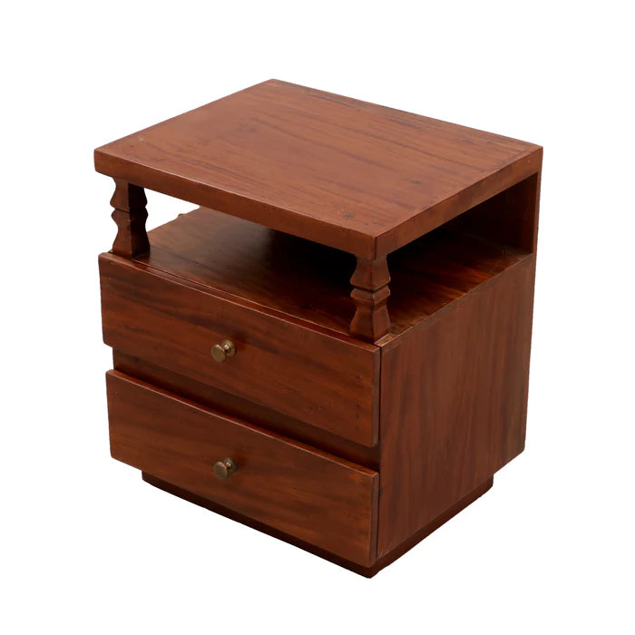Pillared Dual Drawer Bedside Table